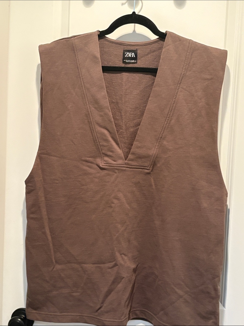 ZARA Sleeveless oversized deep V-Neck sleeveless sweatshirt in Warm Taupe